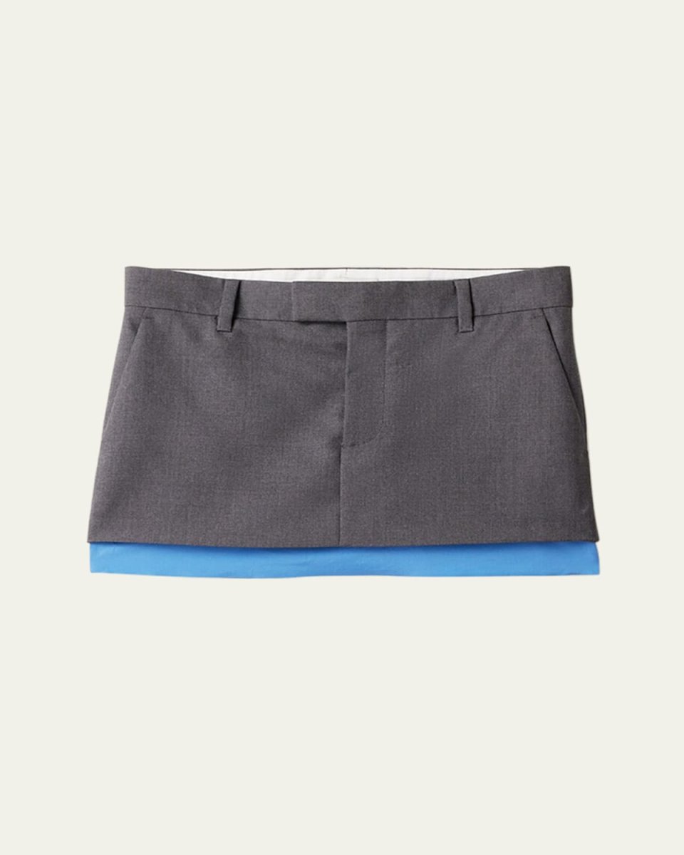 Low-Rise Poplin Layered Wool Mini Skirt